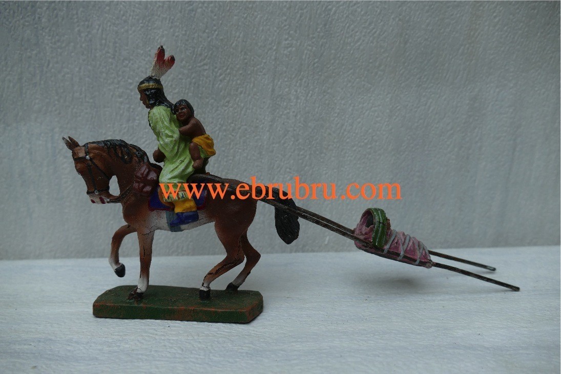 Cavalier indienne avec travois et enfants Elastolin ref  6858