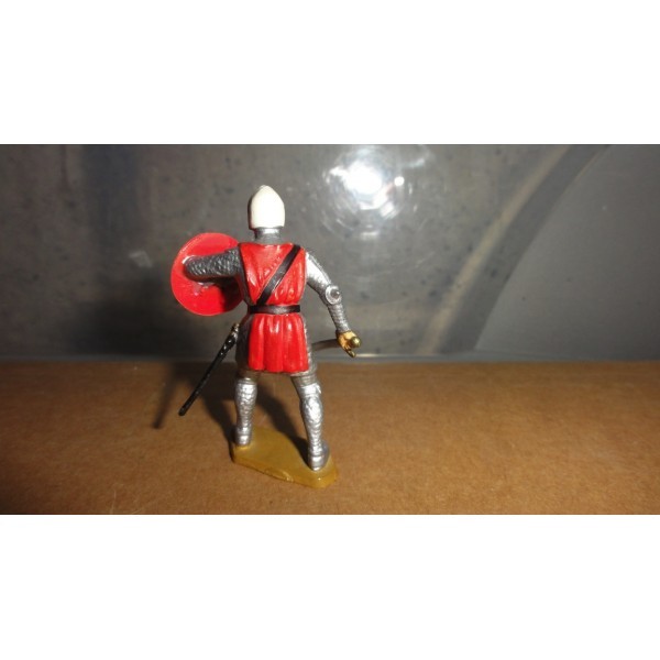 CHEVALIER COMBATTANT AVEC BOUCLIER  ROND ROUGE SOCLE OCRE PIED BLANC STARLUX MOYEN ÂGE RÉF 6001