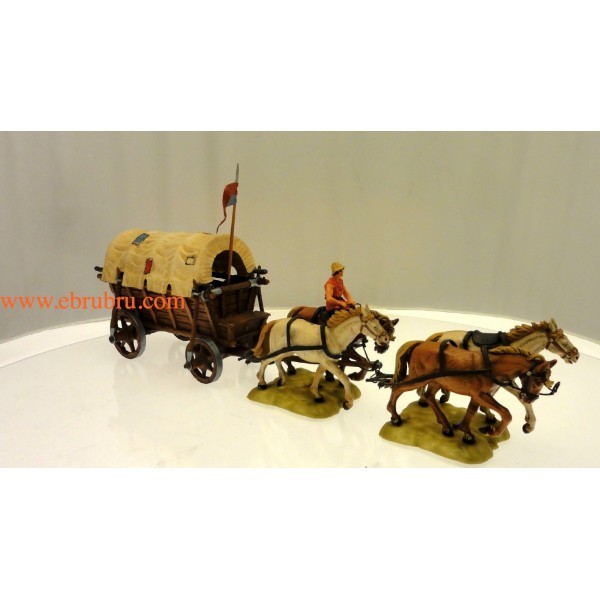 CHARIOT MOYEN AGE AVEC 4 CHEVAUX ELASTOLIN OUGEN RÉF 9874