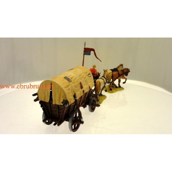 CHARIOT MOYEN AGE AVEC 4 CHEVAUX ELASTOLIN OUGEN RÉF 9874