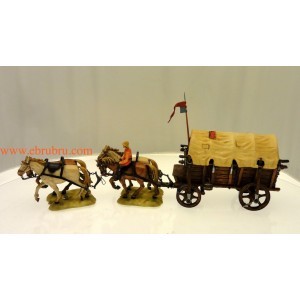 CHARIOT MOYEN AGE AVEC 4 CHEVAUX ELASTOLIN OUGEN RÉF 9874