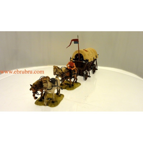 CHARIOT MOYEN AGE AVEC 4 CHEVAUX ELASTOLIN OUGEN RÉF 9874