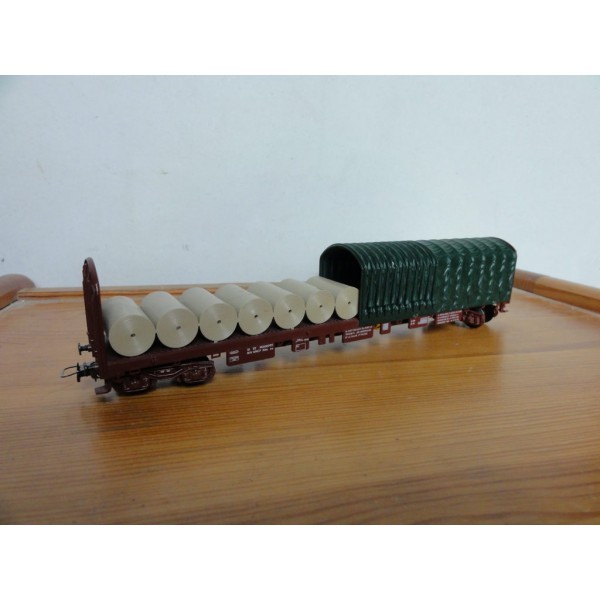 WAGON PLAT 1/2 BACHE A BOGIES JOUEF